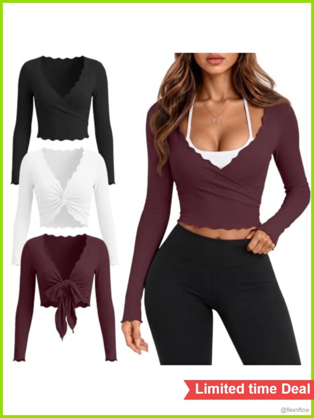 3 Pack Womens Long Sleeve Wrap Tops Ballet Pilates Yoga Shirts